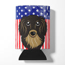 American Flag and Longhair Black and Tan Dachshund Can or Bottle Hugger BB2143CC