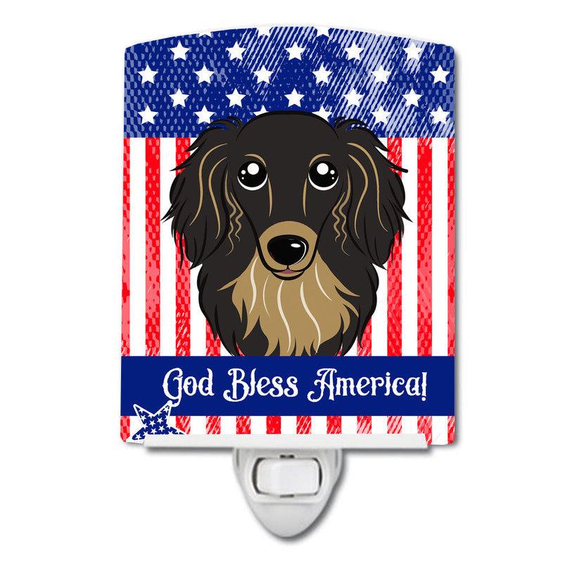 American Flag and Longhair Black and Tan Dachshund Ceramic Night Light BB2143CNL