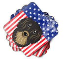 American Flag and Longhair Black and Tan Dachshund Foam Coaster