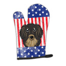 American Flag and Longhair Black and Tan Dachshund Oven Mitt BB2143OVMT