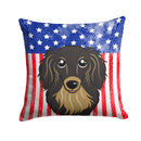 American Flag and Longhair Black and Tan Dachshund Throw Pillow - 14x14 Decorative Pillow – Art for Your Home & Patio BB2143PW1414