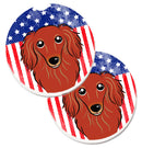 American Flag and Longhair Red Dachshund Car Coasters – Set of 2 - Absorbent Stone with Fun & Functional Artwork BB2144CARC