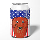 American Flag and Longhair Red Dachshund Can or Bottle Hugger BB2144CC