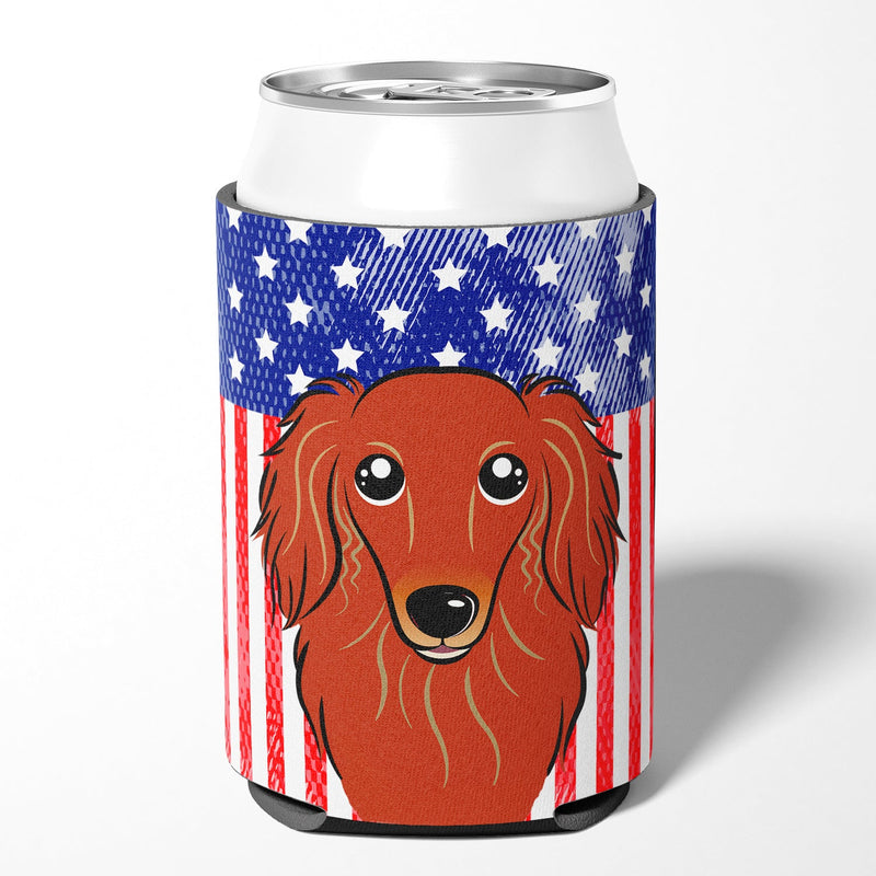 American Flag and Longhair Red Dachshund Can or Bottle Hugger BB2144CC
