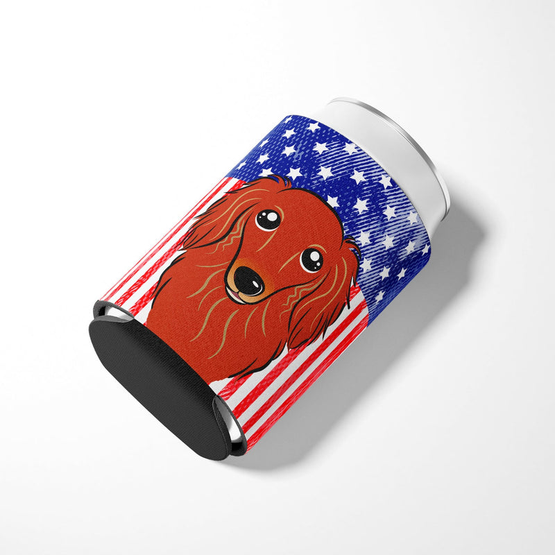 American Flag and Longhair Red Dachshund Can or Bottle Hugger BB2144CC