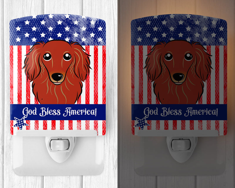 American Flag and Longhair Red Dachshund Ceramic Night Light BB2144CNL