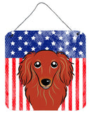 American Flag and Longhair Red Dachshund Wall or Door Hanging Prints BB2144DS66