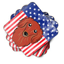 American Flag and Longhair Red Dachshund Foam Coaster BB2144FC