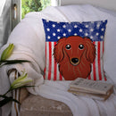 American Flag and Longhair Red Dachshund Throw Pillow - 14x14 Decorative Pillow – Art for Your Home & Patio BB2144PW1414