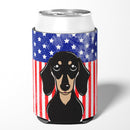 American Flag and Smooth Black and Tan Dachshund Can or Bottle Hugger BB2145CC