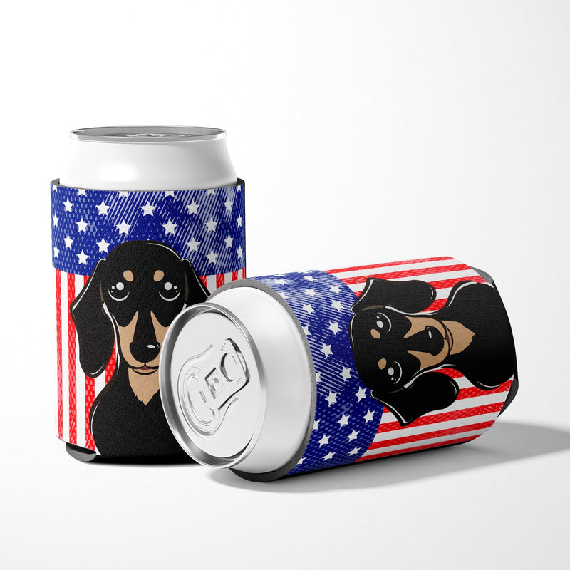 American Flag and Smooth Black and Tan Dachshund Can or Bottle Hugger BB2145CC