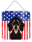 American Flag and Smooth Black and Tan Dachshund Wall or Door Hanging Prints BB2145DS66