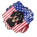 American Flag and Smooth Black and Tan Dachshund Foam Coaster