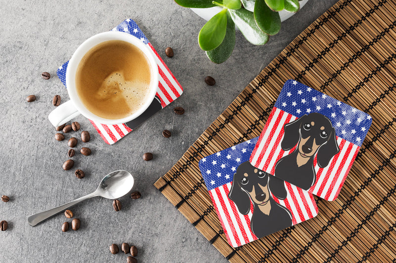 American Flag and Smooth Black and Tan Dachshund Foam Coaster