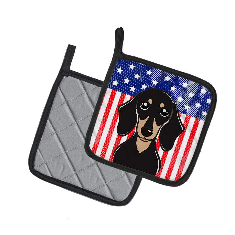 American Flag and Smooth Black and Tan Dachshund Pot Holders - Set of 2 - Heat-Resistant Kitchen Essentials BB2145PTHD