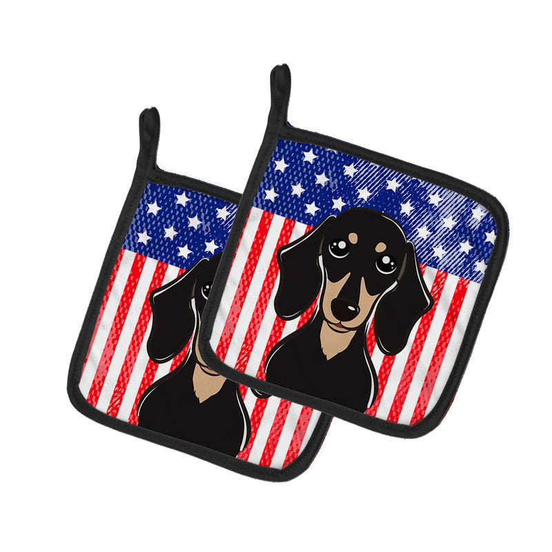 American Flag and Smooth Black and Tan Dachshund Pot Holders - Set of 2 - Heat-Resistant Kitchen Essentials BB2145PTHD
