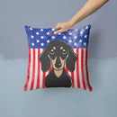 American Flag and Smooth Black and Tan Dachshund Throw Pillow - 14x14 Decorative Pillow – Art for Your Home & Patio BB2145PW1414