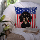American Flag and Smooth Black and Tan Dachshund Throw Pillow - 14x14 Decorative Pillow – Art for Your Home & Patio BB2145PW1414
