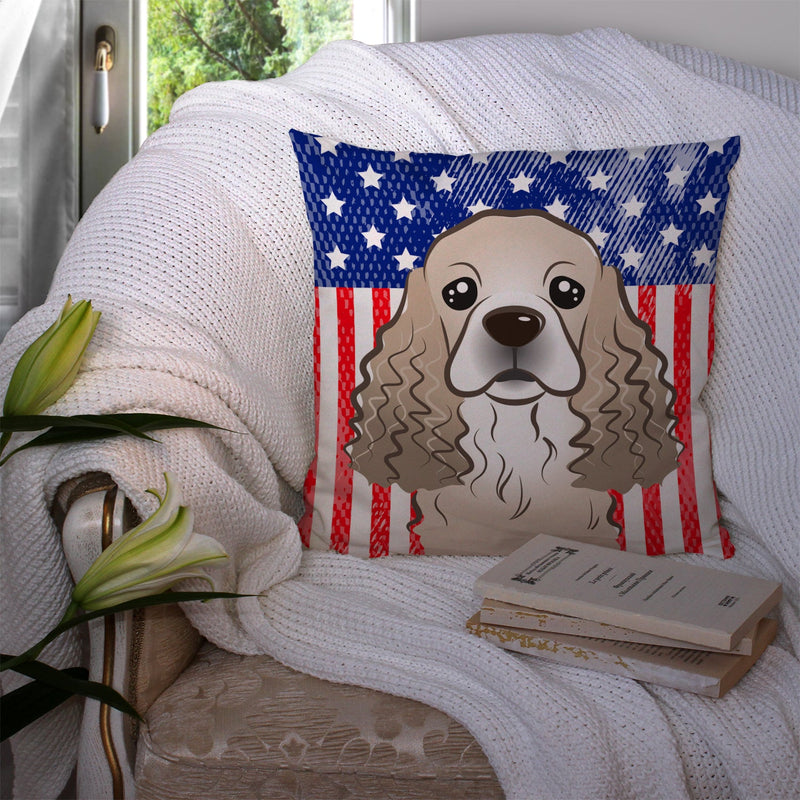American Flag and Cocker Spaniel Throw Pillow - 14x14 Decorative Pillow – Art for Your Home & Patio BB2146PW1414