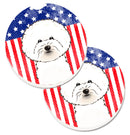 American Flag and Bichon Frise Car Coasters – Set of 2 - Absorbent Stone with Fun & Functional Artwork BB2147CARC