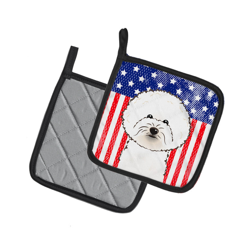 American Flag and Bichon Frise Pot Holders - Set of 2 - Heat-Resistant Kitchen Essentials BB2147PTHD