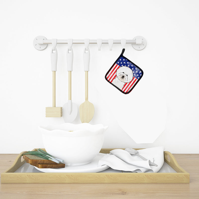 American Flag and Bichon Frise Pot Holders - Set of 2 - Heat-Resistant Kitchen Essentials BB2147PTHD