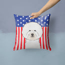 American Flag and Bichon Frise Throw Pillow - 14x14 Decorative Pillow – Art for Your Home & Patio BB2147PW1414