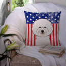American Flag and Bichon Frise Throw Pillow - 14x14 Decorative Pillow – Art for Your Home & Patio BB2147PW1414