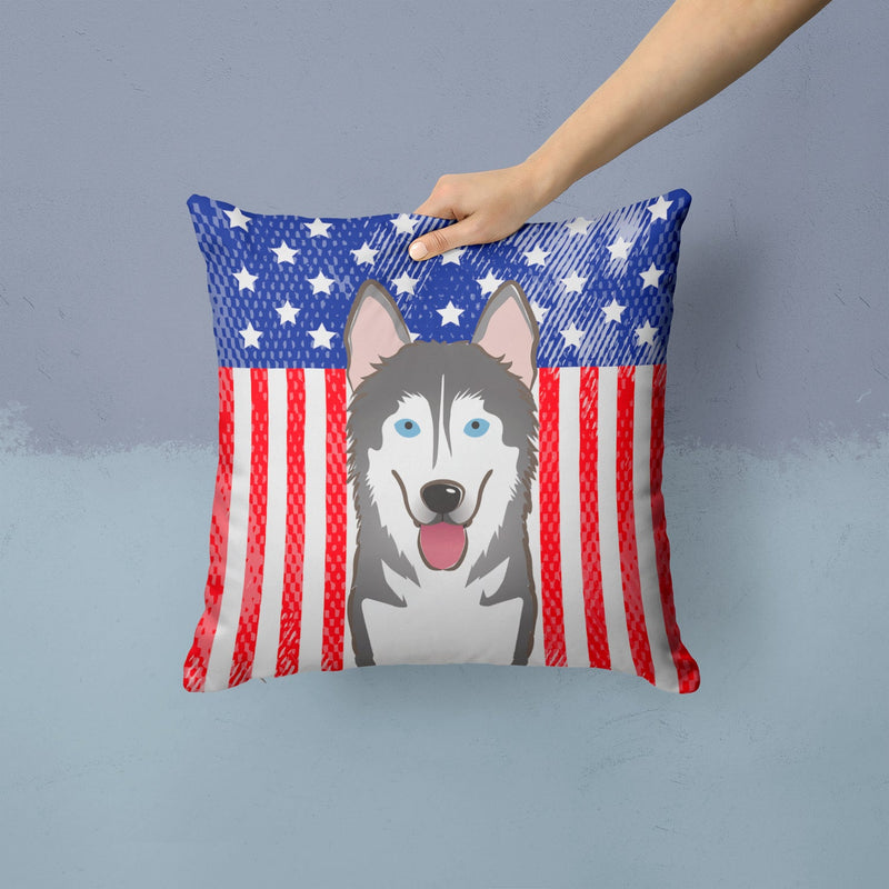 American Flag and Alaskan Malamute Throw Pillow - 14x14 Decorative Pillow – Art for Your Home & Patio BB2148PW1414