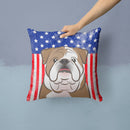 American Flag and English Bulldog  Throw Pillow - 14x14 Decorative Pillow – Art for Your Home & Patio BB2149PW1414