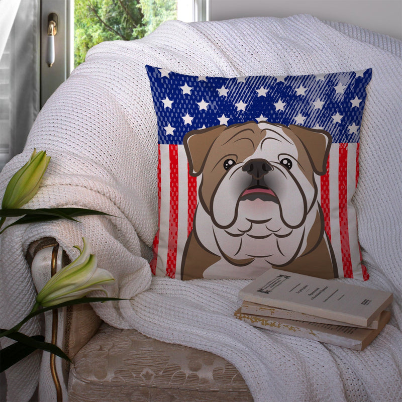 American Flag and English Bulldog  Throw Pillow - 14x14 Decorative Pillow – Art for Your Home & Patio BB2149PW1414
