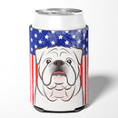 American Flag and White English Bulldog  Can or Bottle Hugger BB2150CC