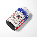 American Flag and White English Bulldog  Can or Bottle Hugger BB2150CC