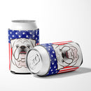 American Flag and White English Bulldog  Can or Bottle Hugger BB2150CC