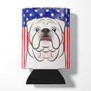 American Flag and White English Bulldog  Can or Bottle Hugger BB2150CC