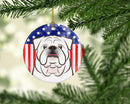 American Flag and White English Bulldog Ceramic Ornament