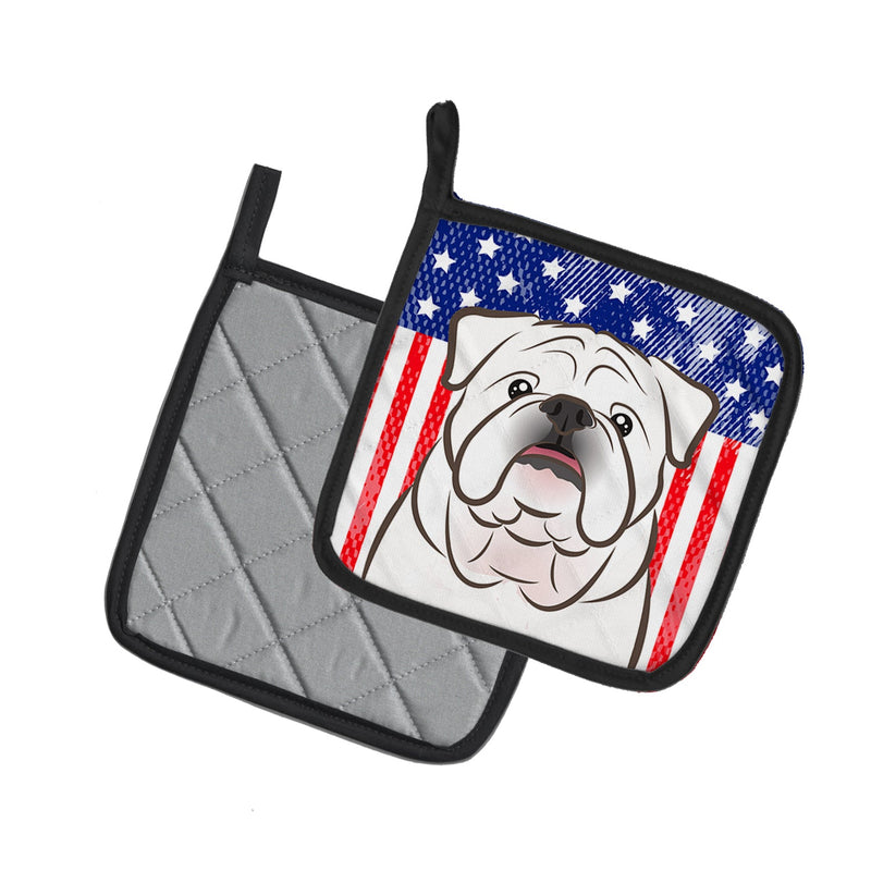 American Flag and White English Bulldog Pot Holders - Set of 2 - Heat-Resistant Kitchen Essentials BB2150PTHD