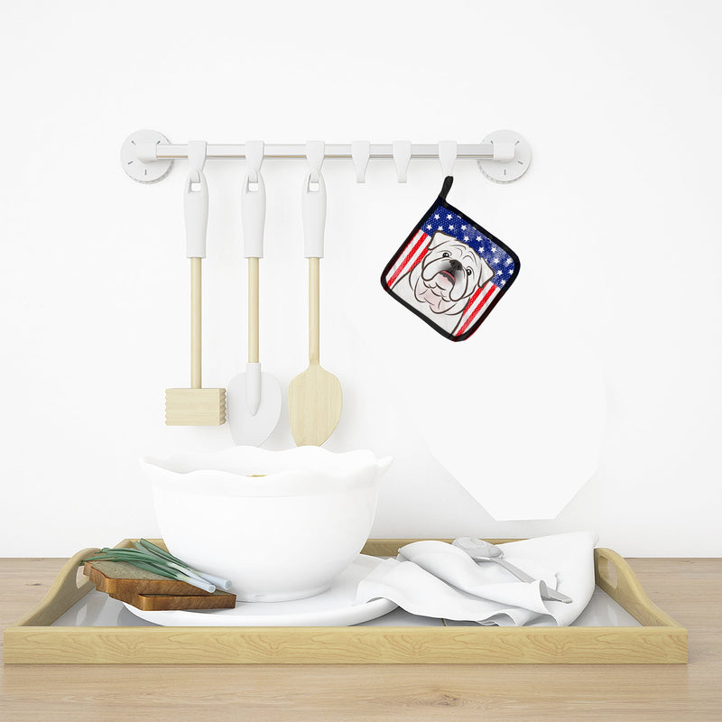 American Flag and White English Bulldog Pot Holders - Set of 2 - Heat-Resistant Kitchen Essentials BB2150PTHD