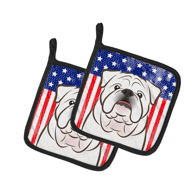 American Flag and White English Bulldog Pot Holders - Set of 2 - Heat-Resistant Kitchen Essentials BB2150PTHD