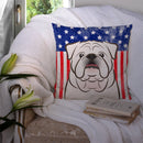 American Flag and White English Bulldog  Throw Pillow - 14x14 Decorative Pillow – Art for Your Home & Patio BB2150PW1414