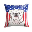 American Flag and White English Bulldog  Throw Pillow - 14x14 Decorative Pillow – Art for Your Home & Patio BB2150PW1414