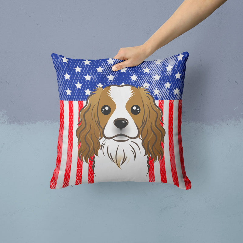 American Flag and Cavalier Spaniel Throw Pillow - 14x14 Decorative Pillow – Art for Your Home & Patio BB2154PW1414