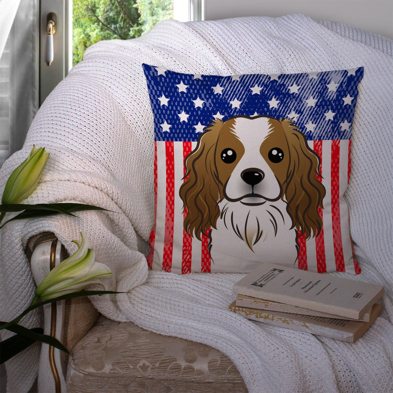 American Flag and Cavalier Spaniel Throw Pillow - 14x14 Decorative Pillow – Art for Your Home & Patio BB2154PW1414
