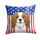 American Flag and Cavalier Spaniel Throw Pillow - 14x14 Decorative Pillow – Art for Your Home & Patio BB2154PW1414