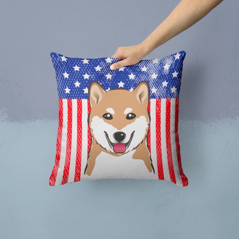 American Flag and Shiba Inu Throw Pillow - 14x14 Decorative Pillow – Art for Your Home & Patio BB2155PW1414