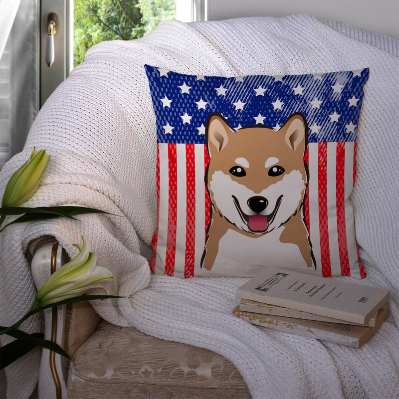 American Flag and Shiba Inu Throw Pillow - 14x14 Decorative Pillow – Art for Your Home & Patio BB2155PW1414