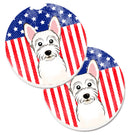 American Flag and Westie Car Coasters – Set of 2 - Absorbent Stone with Fun & Functional Artwork BB2156CARC