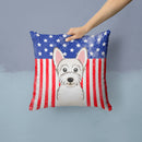 American Flag and Westie Throw Pillow - 14x14 Decorative Pillow – Art for Your Home & Patio BB2156PW1414