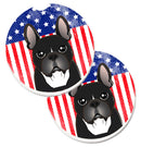 American Flag and French Bulldog Car Coasters – Set of 2 - Absorbent Stone with Fun & Functional Artwork BB2157CARC