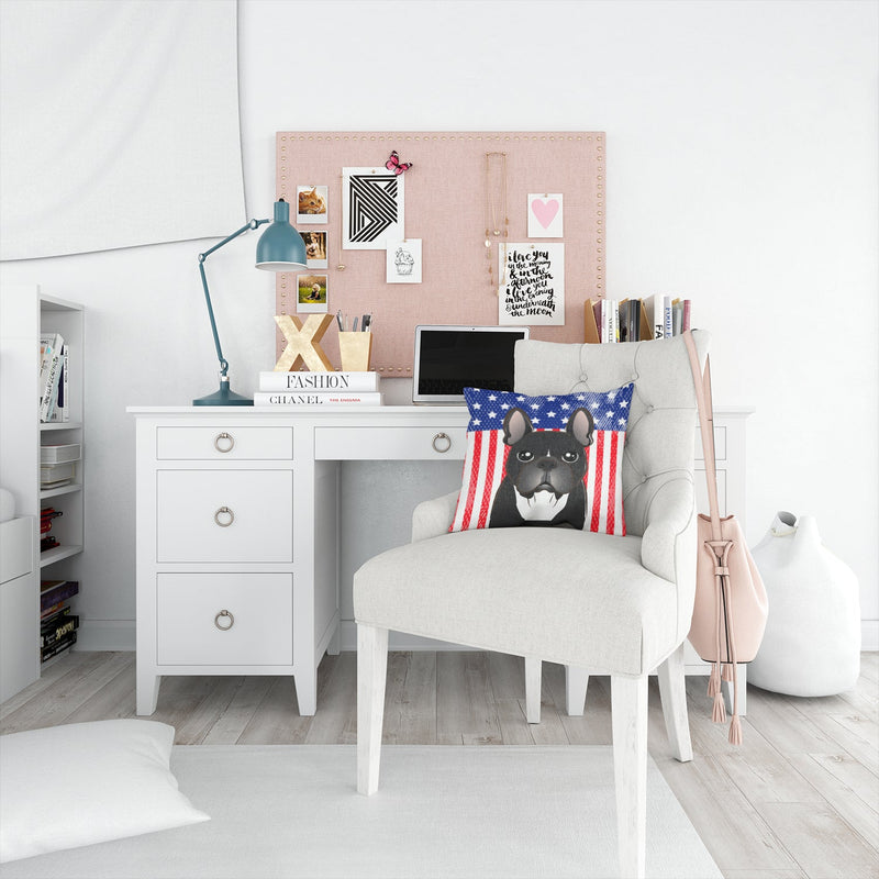 American Flag and French Bulldog Throw Pillow - 14x14 Decorative Pillow – Art for Your Home & Patio BB2157PW1414